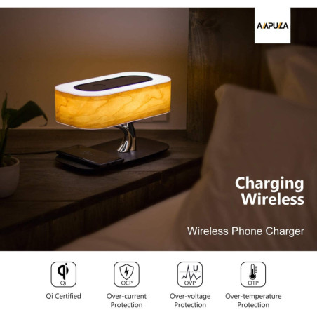 Lampe de Chevet Masdio : Haut-Parleur Bluetooth, Charge Sans Fil, Lumière Ambiante Parfaite