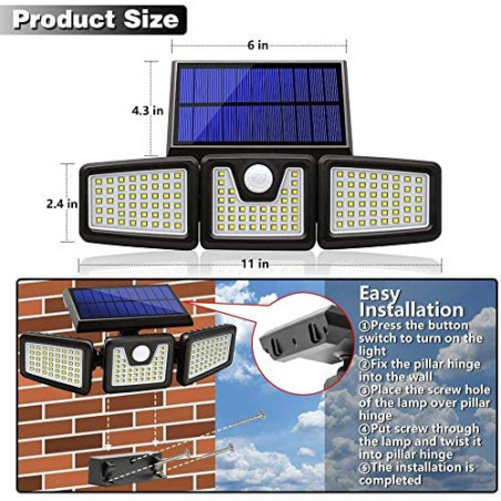 AmeriTop Lumière Solaire 800LM: Sécurité Optimale avec Détecteur de Mouvement 270°!