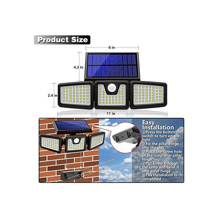 AmeriTop Lumière Solaire 800LM: Sécurité Optimale avec Détecteur de Mouvement 270°! AmeriTop Lumière Solaire 800LM: Sécurité Optimale avec Détecteur de Mouvement 270°!