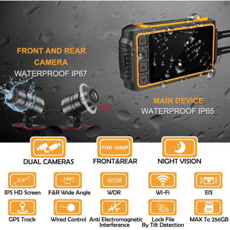 Caméra Moto ZOMFOM : Double 1080p, Étanche IP67, GPS, Wi-Fi - Sécurité et Aventure Garantie !