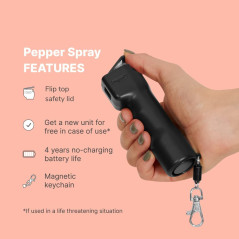 Plegium Smart Pepper Spray 5-en-1 (Noir) Textes de localisation GPS gratuits et appels téléphoniques, surveillance