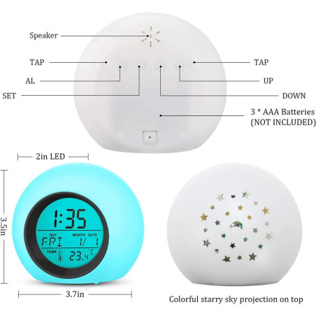 Kids Star Projector Alarm Clock: 7-Color Night Light & Temperature Display - Perfect Gift!
