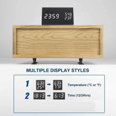 Digital Alarm Clock, with Wooden Electronic LED Time Display, 3 Alarm Settings, Humidity & Temperature Detect, Wood Made