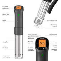 Inkbird ISV-100W Cuiseur Sous Vide WiFi,Cuiseur Oeuf Thermoplongeur Sous Vide Cooker 1000W,Calculateur d'Immersion Cuisinière