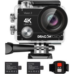 Dragon Touch 4K Action Camera 16MP Vision 3 Ultra HD Underwater 100FT Waterproof Action Camera 170° Wide Angle 4X Zoom Sports