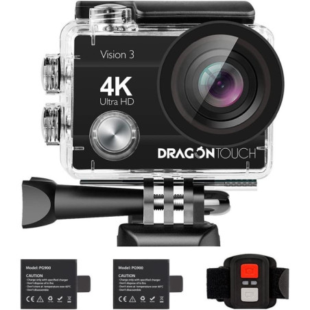 Dragon Touch 4K Action Camera 16MP Vision 3 Ultra HD Underwater 100FT Waterproof Action Camera 170° Wide Angle 4X Zoom Sports