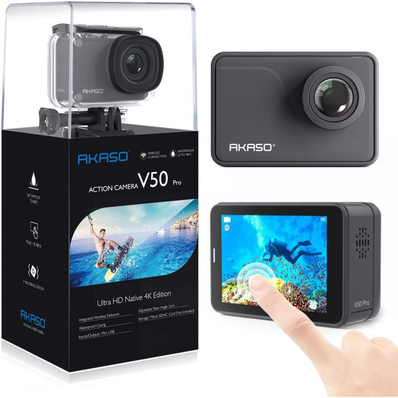 AKASO V50 Pro Native 4K30fps 20MP WiFi Action Camera with EIS Touch Screen 100 feet Waterproof Camera Web Camera Support