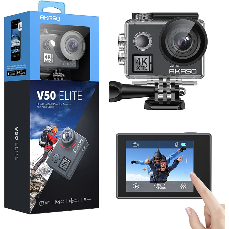 AKASO V50 Elite 4K60fps Touch Screen WiFi Action Camera Voice Control EIS Web Camera 131 feet Waterproof Camera Adjustable View