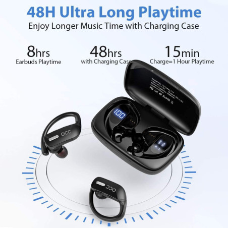 Occiam T17 Wireless Earbuds: 48H Playtime, Deep Bass, Waterproof - Perfect for Workouts!
