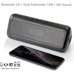 Friengood Solar Bluetooth Speaker 12W，IPX6 Waterproof Portable Wireless Speaker，50+ Hours Playtime Subwoofer，Bluetooth 4.2