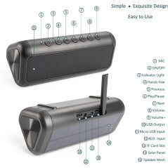 Friengood Solar Bluetooth Speaker 12W，IPX6 Waterproof Portable Wireless Speaker，50+ Hours Playtime Subwoofer，Bluetooth 4.2
