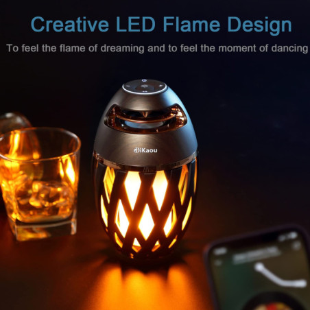 DIKAOU Enceinte Flamme LED : Ambiance Torche, Bluetooth, Son HD, Parfaite pour lExtérieur!