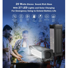 ABFOCE Solar Bluetooth Speaker: Waterproof, 20W Stereo Sound, & Power Bank - Perfect for Outdoors!