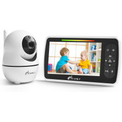 Moniteur bébé avec caméra et audio - Moniteur vidéo iFamily 5 pouces pour bébé avec télécommande panoramique/inclinaison, mode
