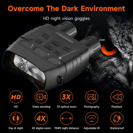 HEXEUM Night Vision Binoculars: 4X Zoom, 1300ft Range, IR & 32GB – See in the Dark!