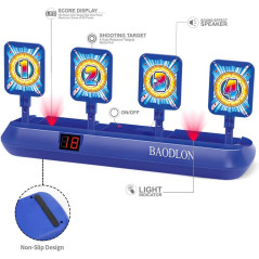 Blue and orange Nerf gun and two targets from BAODLON Digital Shooting Targets for children.