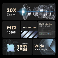 Tenveo Caméra Conférence PTZ 20X: Full HD, Zoom Optique Exceptionnel pour vos Meetings et Streaming!