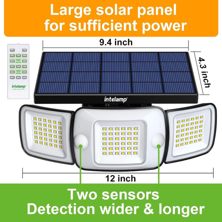 Intelamp 1200 Lumen Solar Flood Lights: Motion Sensor, Remote, Waterproof - 2 Pack Intelamp 1200 Lumen Solar Flood Lights: Motion Sensor, Remote, Waterproof - 2 Pack