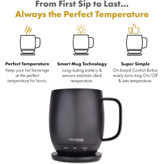 Nextmug Self-Heating Mug — Keeps drinks hot for hours with 3 adjustable temps & battery power!