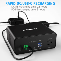 Krisdonia 130W Power Bank — 40,000mAh with AC outlet & 100W USB-C for fast laptop & phone charging!