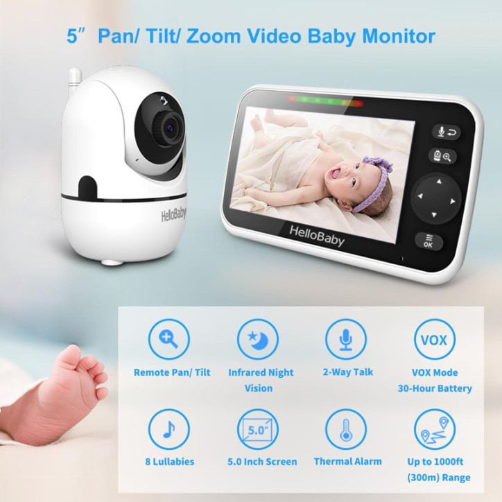 HelloBaby Moniteur Bébé 5 Sans WiFi: Vision Nocturne, Batterie 30h, Audio Bidirectionnel, Portée 300m HelloBaby Moniteur Bébé 5 Sans WiFi: Vision Nocturne, Batterie 30h, Audio Bidirectionnel, Portée 300m
