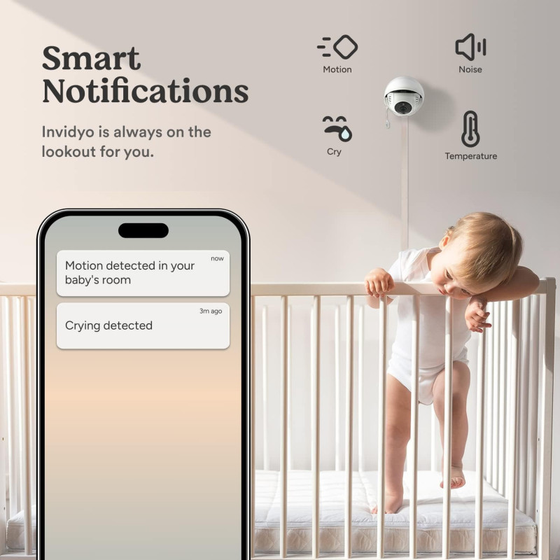 Smart WiFi Baby Monitor — Sleep tracking, cry & cough detection, night vision, 2-way talk, pan & tilt camera!