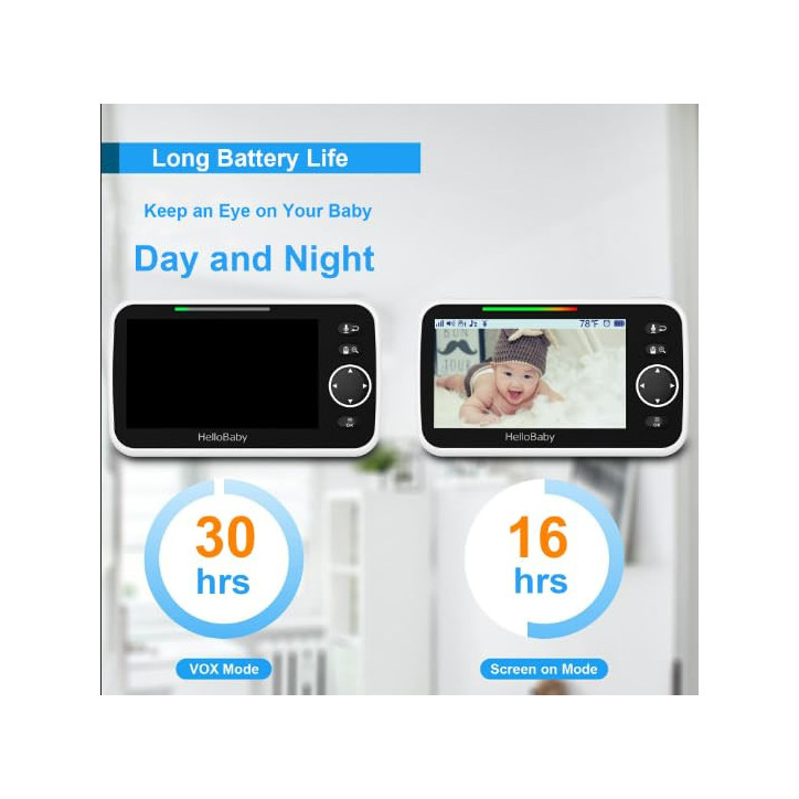 HelloBaby Moniteur Bébé 5 avec Caméra Panoramique, Batterie 30h & Vision Nocturne - Votre Allié Sérénité! HelloBaby Moniteur Bébé 5 avec Caméra Panoramique, Batterie 30h & Vision Nocturne - Votre Allié Sérénité!