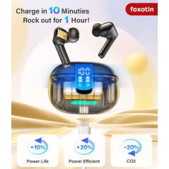 Écouteurs sans fil Bluetooth 5.3 - 48H, étanche IP7, noir