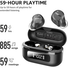 TOZO Hybrid Noise Cancelling Wireless Earbuds: 59H Playtime, IPX8