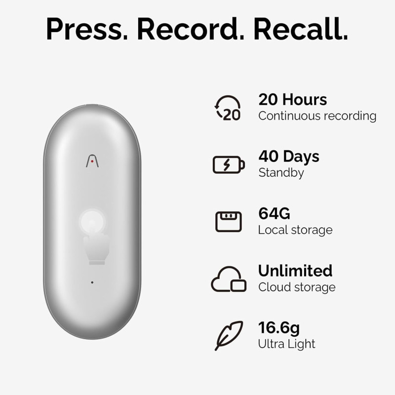 PLAUD NotePin: AI Voice Recorder for Meetings & Lectures, 64GB Memory