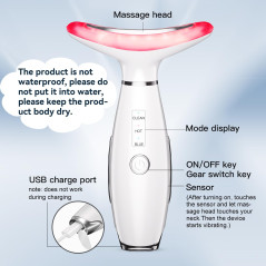 Masseur  3-en-1 pour le Visage et Cou : LED, Chaleur, Vibration