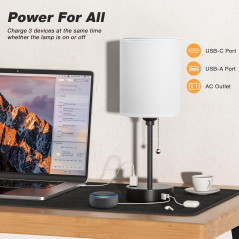 Lampe de Chevet Petite - 3 Températures, Ports USB, Noir