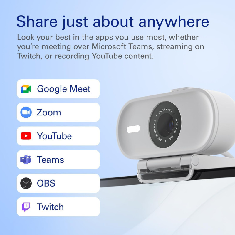 Elgato Facecam Neo: Full HD Webcam with Privacy Shutter & Light Correction
