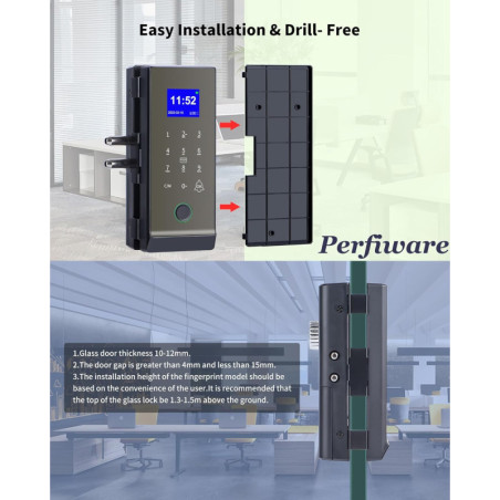Frameless Glass Door Lock Perfiware LG2315 - Keyless Entry & Fingerprint