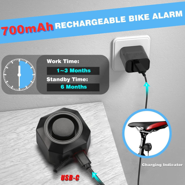 Alarme Vélo Anti-Vol WSDCAM: Sécurité Maximale avec Télécommande, Rechargeable USB 110dB Alarme Vélo Anti-Vol WSDCAM: Sécurité Maximale avec Télécommande, Rechargeable USB 110dB
