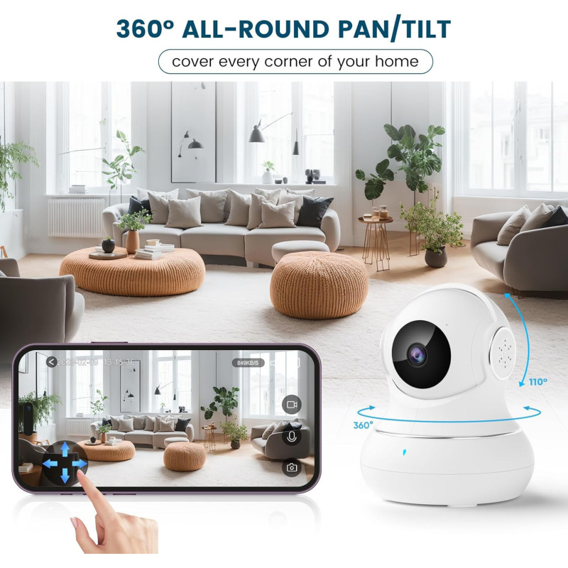 Litokam 2K Indoor Security Camera — 360° pan/tilt, motion detection, night vision & 2-way audio for baby & pet care!