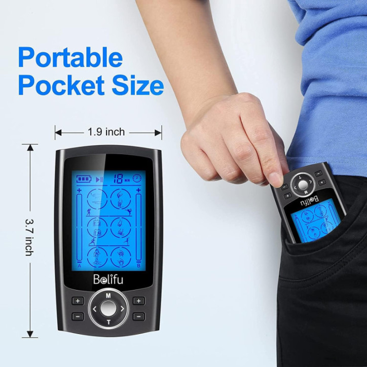 Belifu TENS/EMS : Soulagement Douleur Musculaire, 24 Modes, 10 Électrodes + Sac – Votre Kiné à Domicile! Belifu TENS/EMS : Soulagement Douleur Musculaire, 24 Modes, 10 Électrodes + Sac – Votre Kiné à Domicile!
