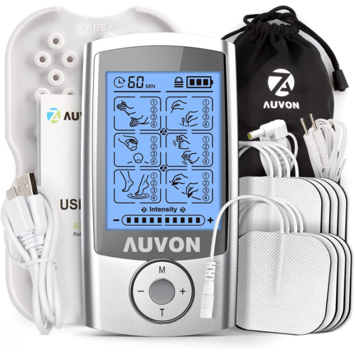 AUVON 4th Gen TENS Unit: Rechargeable Muscle Stimulator for Pain Relief + 8 Electrode Pads AUVON 4th Gen TENS Unit: Rechargeable Muscle Stimulator for Pain Relief + 8 Electrode Pads
