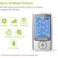 AUVON TENS 4e Gén. - 24 Modes, 8 Électrodes Premium