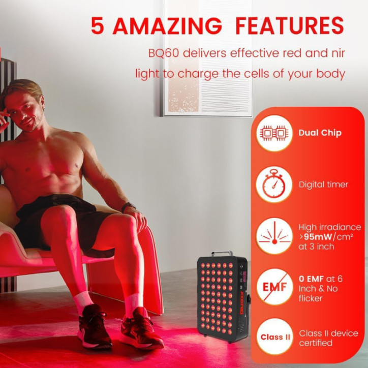 Bestqool 105W : Lampe de Thérapie par Lumière Rouge, Double Puce LED 660nm/850nm, Rajeunissement & Récupération