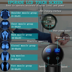 Pistolet de Massage Deep Tissue 8 Têtes & 20 Vitesses Noir