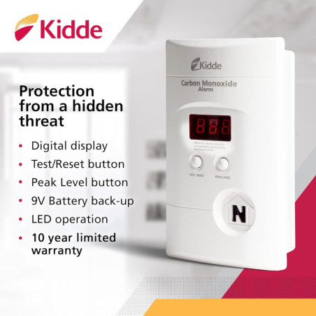 Détecteur Monoxyde de Carbone Kidde avec Affichage LED digital