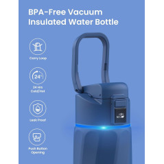 Bouteille deau intelligente BOOST 24oz: Hydratation suivie avec appli, acier inoxydable, bleu