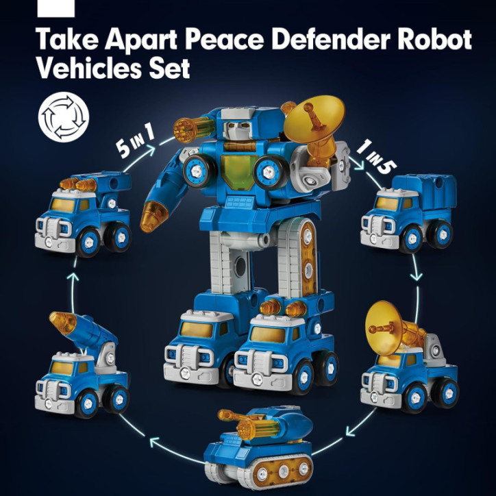 Hahaland Take Apart Trucks Robot Toy - 5-in-1 STEM Building Toy for 4-7 Year Old Boys, Birthday Gift Hahaland Take Apart Trucks Robot Toy - 5-in-1 STEM Building Toy for 4-7 Year Old Boys, Birthday Gift