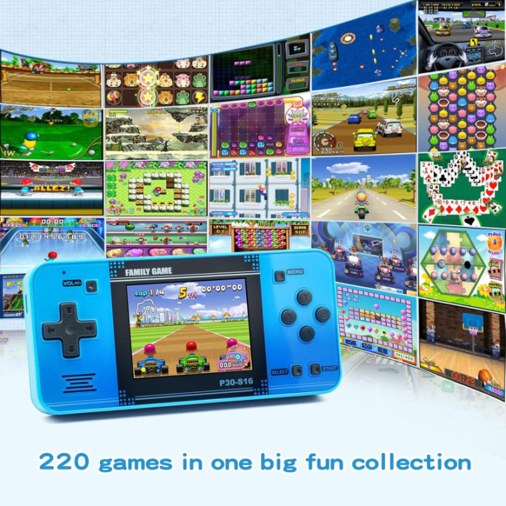 Retro Handheld Game Console for Kids - 220 Classic Games on 3 LCD - Portable & Rechargeable (Blue) Retro Handheld Game Console for Kids - 220 Classic Games on 3 LCD - Portable & Rechargeable (Blue)
