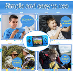 Retro Handheld Game Console for Kids - 220 Classic Games on 3 LCD - Portable & Rechargeable (Blue)