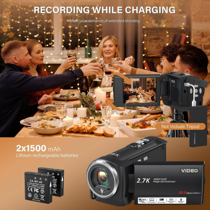 2.7K Vlogging Camera with Flip Screen & Mic - 56MP, 16x Zoom, 32GB Card, Dual Battery 2.7K Vlogging Camera with Flip Screen & Mic - 56MP, 16x Zoom, 32GB Card, Dual Battery