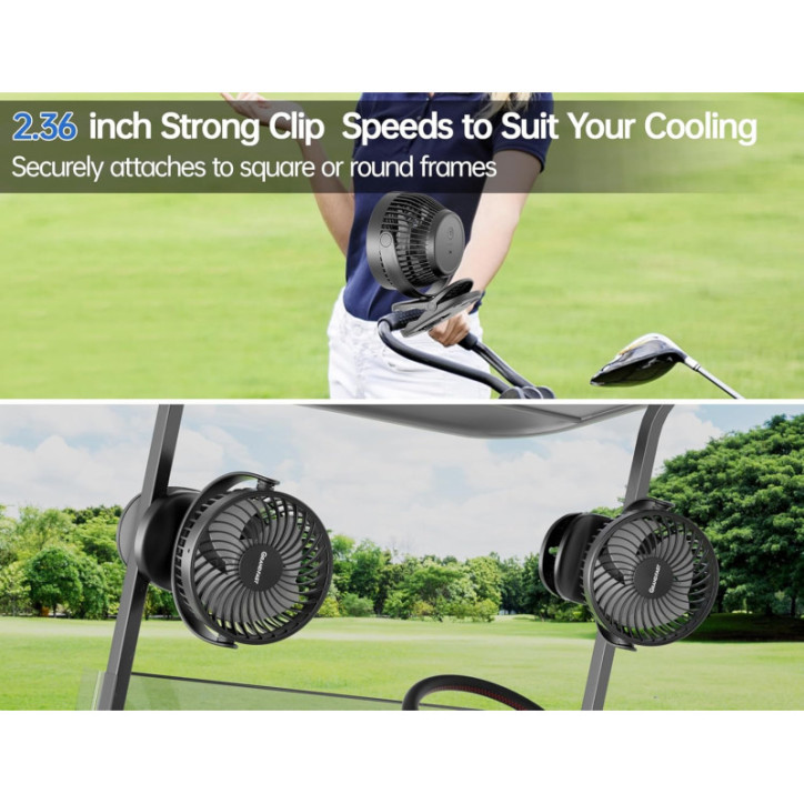 Golf Cart Fan: 4000mAh Rechargeable Clip-On Fan - Long Lasting, Powerful, 360 Rotation Golf Cart Fan: 4000mAh Rechargeable Clip-On Fan - Long Lasting, Powerful, 360 Rotation
