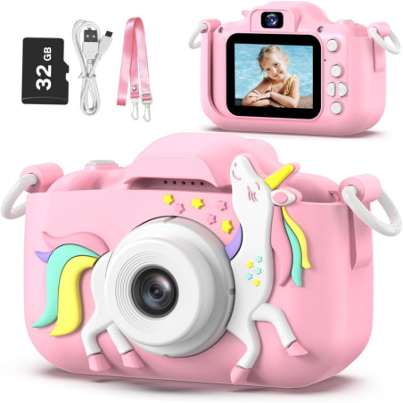 Goopow Appareil Photo Enfant: Photos & Vidéos HD, Housse Mignonne + Carte SD 32Go - Cadeau Parfait!