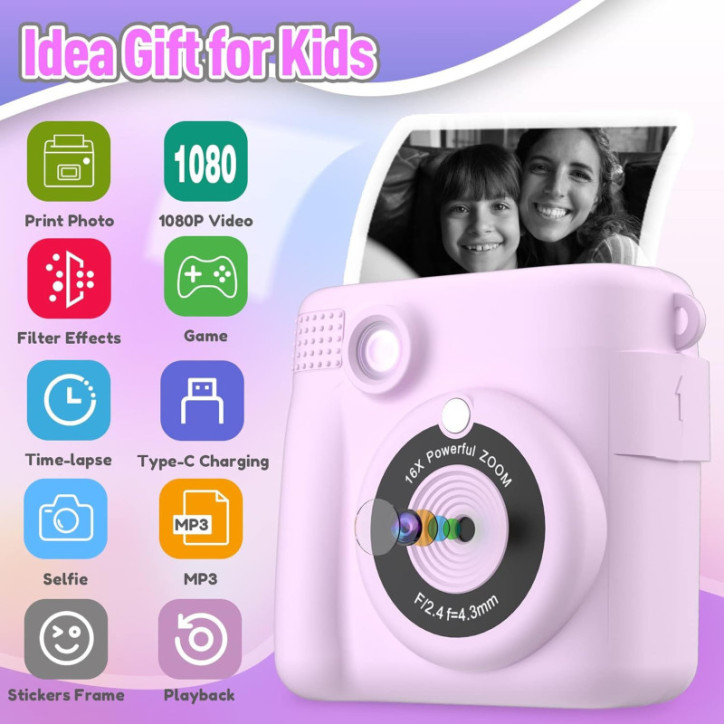 Kid-Friendly Instant Print Camera - Purple Digital Toy with 32GB SD Card (Ages 4-10) Kid-Friendly Instant Print Camera - Purple Digital Toy with 32GB SD Card (Ages 4-10)